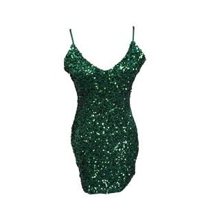 Windsor Emerald Green Sequin Stretch Minidress Women's Size M Lined Homecoming